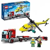 LEGO 60343 City Hubschrauber Transporter, Spielzeug ab 5 Jahren mit LKW, Rettungshubschrauber und Minifiguren, Geschenkidee für Jungen und Mädchen