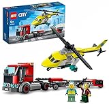 LEGO 60343 City Hubschrauber Transporter, Spielzeug ab 5 Jahren mit LKW, Rettungshubschrauber und Minifiguren, Geschenkidee für Jungen und Mädchen