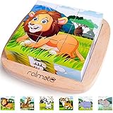 Rolimate Bilderwürfel Holz, Holzpuzzle 3D Würfelpuzzle Puzzlespiele 6 in 1 Tier-Motive mit 9 Würfel Holzspielzeug für Kinder ab 2 3 4 Jahren, Montessori Vorschule Lernspielzeug, 16 x 16cm, bunt