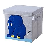 LIFENEY meets Die Maus Aufbewahrungsbox mit Deckel für Kinder – Box mit dem kultigen Elefanten zum Verstauen von Spielzeug – 30 x 30 x 30 cm passend für klassische Würfelregale
