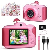 GOAMZ Kinderkamera,Digitalkamera Kinder mit 2,4 Zoll Großbildschirm 1080P HD 20MP Eingebaute 32GB SD-Karte USB Wiederaufladbare Selfie Kamera für 3-10 Jahre Geburtstag Kinder (Rosa)