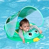 Baby Schwimmring Aufblasbarer Schwimmreifen für Kleinkinder mit verstellbarem Sitz und Verdeck Alter von 6-36 Monaten (Grünes Ungeheuer)