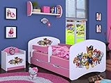 BDW Kinderbett Super Hunde Paw - Babybett mit Matratze und Schublade - Bequem und Langlebig Rausfallschutz Bett - Kinderzimmer - Rosa (Motiv 3) - 140x70
