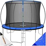 tectake® Trampolin, Gartentrampolin, Outdoor Spaß- und Sportgeräte Zuhause, Sportgerät Ausdauertraining, Balancieren Kinder, mit Sicherheitsnetz Schutznetz Kinder, Trampolin Randabdeckung - Ø 366 cm