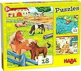 HABA 305237 - Puzzles Bauernhoftiere, 3 Puzzles mit 12, 15 und 18 Teilen und unterschiedlichen Tiermotiven, Puzzle ab 3 Jahren
