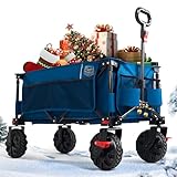 TIMBER RIDGE XXL Bollerwagen Faltbar 200L Breite Reifen Handwagen Klappbar mit Bremsen Seitentasche Getränkehalter Verstellbarer Griff Strandwagen für Alle Gelände Camping Einkaufen 100kg Belastbar