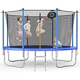 Redkid, Trampolin Outdoor Ø 305/366 cm, Kindertrampolin Gartentrampoline mit Sicherheitsnetz, Leiter, Basketballkorbbrett, Belastbarkeit 440 Pfund,Blau 10FT-1(305cm)