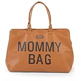 Childhome, Mommy Bag, Wickeltasche, Mutterschaft, Reisetasche, Großes Fassungsvermögen, Wickelunterlage, Verstellbarer Schulterriemen, Unterteilt, Isoliertasche, Kofferdurchführung, Braunes Kunstleder