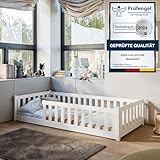 Kids Collective Kinderbett Bodenbett 90x200 cm mit Rausfallschutz & Lattenrost Montessori Bett Bed Gitterbett Kinder Jugendbett Einzelbett | weiß | von 4. bis 18. Lebensjahr