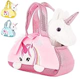 BRUBAKER Einhorn Tasche Weiß - 20 cm - Plüschtier in Handtasche - Plüsch Stofftier Kuscheltier - Rosa