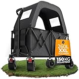 BigDean XXL Bollerwagen faltbar mit Dach 260L 150kg belastbar robuster Bollerwagen faltbar extra breite Reifen für jedes Gelände