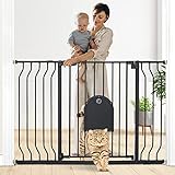 COMOMY Türschutzgitter für Babys, Treppenschutzgitter Ohne Bohren, für Breiten 75-123cm, Schließt automatisch, Einhändiges Öffnen, Doppelter Schließmechanismus, Anti-Pinch-Drehpunkt-Design, Schwarz