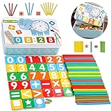 Montessori Mathe Spielzeug,Mathematisches Spielzeug Holz,Mathe Spielzeug Rechenstäbchen,Zahlenlernspiel, Pädagogisches Mathe-Spielzeug für Kinder 3 4 5