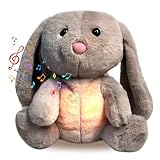 CEWROM Schlummer Hase Kuscheltier mit Schlappohren, Einzigartiges Einschlafhilfe Babys für Neugeborene mit Herzschlag, Atembewegung und Musik, Geschenke für Mädchen Jungen(Hellgrau)