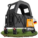 BigDean XXL Bollerwagen faltbar mit Dach 260L 150kg belastbar robuster Bollerwagen faltbar extra breite Reifen für jedes Gelände