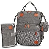 JoviTea® Wickeltasche / Wickelrucksack grau - Multifunktions-Tasche inkl. Wickelunterlage und Schnullerhalter Unisex Baby Bag - Henkel für Kinderwagen