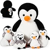 Aoriher 7 Pinguin Plüschtiere Set 35 cm 1 Mama Pinguin Stofftier mit 4 Niedlich Plüsch Pinguin Babys und 2 Eiern Weich Pinguin Kuscheltiere für Kinder Junge Mädchen Geburtstag Geschenk Weihnachten