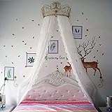 GE&YOBBY Prinzessin Betthimmel,weiße Spitze Chiffon Bett Vorhang Dekorative Drapery Metall-Krone Mit Sternen Lichter Für Mädchen Schlafzimmer-weiß 2.0m