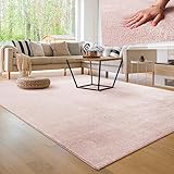 Paco Home Moderner Kuscheliger Wohnzimmer Teppich Kurzflor waschbar flauschig Weich Einfarbig Felloptik zeitlos stilvoll rutschfest pflegeleicht, Grösse:120x170 cm, Farbe:Rosa