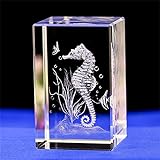 Kristallglas-Seepferdchen-Statue-Modell, 3D-lasergeätzte Kristall-Seepferdchen-Figur, Kunst, Tier-Kristallglas-Würfel, Gravur, Seepferdchen-Ornamente, Geschenke (30 x 30 x 40 mm)