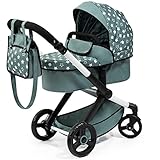 Bayer Design 17058AA Puppenwagen Xeo mit Tasche, höhenverstellbarer Griff, Schwenkschieber, wandelbar als Puppenjogger, bewegliche Vorderräder, integrierter Korb, Nordisches Grün