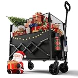Zusammenklappbarer Mehrzweck-Handwagen mit Rädern, strapazierfähiger Wagen für Gartenarbeit, Camping, Einkaufen, Strand und Outdoor-Sportarten, schwarz, max. 120 Liter und 100 kg Tragkraft.