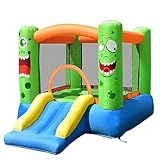 COSTWAY Aufblasbare Hüpfburg mit Rutsche, Springburg Kinder Spielburg Outdoor Bouncer inkl. Tragetasche, Pfählen, Reparaturset 270x203x173cm (Nur Hüpfburg)