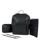 MIIK Kids Wickelrucksack 4 teiliges SET mit mobiler Wickelunterlage, 2 Kinderwagen Halterugen und Mommy Bag Gross Wasserabweissend Rucksack Damen Baby Schwarz Wickeltasche Organizer