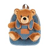 PERLETTI Kuscheltier Rucksack mit Plüsch Tier - Weich Pluschspielzeug Tasche Kinder mit Pluschtier - Kindergarten Kindertasche Flauschig Kleine Mädchen Jungen 3 4 5 6 Jahre - 27x21x9 cm (Bärchen)