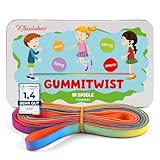 KLEINTOBER Gummitwist Kinder mit Spiele Anleitung I Hüpfgummi I Indoor und Outdoor Spielzeug I Regenbogen Band I Einschulung Mädchen Geschenk als Schultüte Füllung I Prüfengel Note 1,4