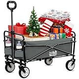Bollerwagen faltbar 80kg belastbar,Mini Faltbarer Handwagen mit Getränkehalter Transportwagen Einkaufstrolley klappbar Strandwagen für Garten Camping Festival (Grau)