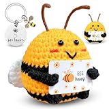 Qnynnty Positive Biene Gehäkelt Pocket Hug Biene Glücksbringer Biene Positive Energie Gehäkelte Biene mit Glücksbringer Karte Niedliche Häkelbiene Puppe Geschenk für Freunde Geburtstag Lustige Deko