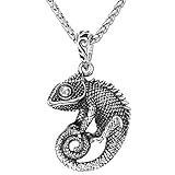 U7 Edelstahl Echsen Chamäleon Chameleon Anhänger Halskette Cool Reptil Schmuck für Männer Herren Biker Rocker, Silber-Ton