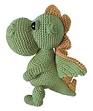 LOOP BABY - Gehäkelter Stofftier Drache Daniel klein in grün - Nachhaltiges Bio-Kuscheltier Dino aus Baumwolle - Babyspielzeug für Mädchen & Junge - Montessori Spielzeug Dinosaurier