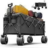 Devoko 332L Bollerwagen Faltbar Sackkarre Klappbar 200KG Belastbar Faltbarer Bollerwagen mit Bremse, Handwagen mit Verstellbarem Griff, Transportwagen Klappbar für Strand Camping Einkauf,Grau