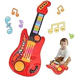 Kinder E-Gitarr Spielzeug 2-in-1 Gitarre mit Klavier Modus für Kleinkinder Leuchtende Musik Spielzeuge für 3 4 5 Jährige Mädchen und Jungen Geschenke (Rot)