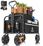 KESSER® Bollerwagen faltbar Handwagen Transportkarre Gerätewagen | inkl. 2 Netztaschen, Seitentasche & Cover | klappbar | PVC-Reifen bis 80 kg Tragkraft Transportwagen Gartenanhänger ohne Dach Schwarz