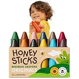 Honeysticks Wachsmalstifte (12er-Pack) - Ungiftige Babymalstifte aus Natürlichem Bienenwachs, Wachsmalstifte Ab 1 Jahr, Leicht zu Greifende Buntstifte Baby, Umweltschonend und Kleinkindfreundlich