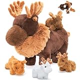OUOZZZ Elch Rentier Kuscheltier, 32cm Niedlich Rentier Plüschtier mit 4 Baby im Bauch - Party Deko Geschenk für Kinder