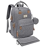 RUVALINO Baby Wickelrucksack Wickeltasche Rucksack mit tragbarer Wickelauflage, Schnullerhalter und Kinderwagengurten, Babytasche Multifunktional für Mama und Papa, Grau