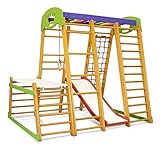 Kinder zu Hause aus Holz Spielplatz mit Rutschbahn ˝Karapuz-Plus-1-1˝ Kletternetz Ringe Kletterwand