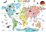 DECOWALL DL3-1615DE Extra groß Weltkarte Tierweltkarte Tiere Wandtattoo (140x110 cm) Wandsticker Wandaufkleber Wanddeko für Wohnzimmer Schlafzimmer Kinderzimmer (Deutsche Ver.)