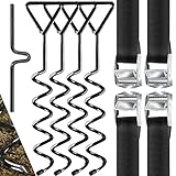 KESSER® 4 Bodenanker Erdanker 9-teiliges Set Befestigung für Trampolin, Schaukel, Pavillon, Partyzelt, Gartenhaus, Schaukel, Zelt, aus 1cm Ø Stahl Zum Eindrehen, + 4 Gurte + Drehhilfe