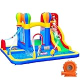 Baralir Aufblasbare Hüpfburg Indoor, Trocken-/Wasserrutsche, geeignet für Kinder von 3 bis 8 Jahren, Hüpfburg Outdoor mit Gebläse 340×335×209CM