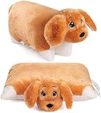 BRUBAKER Kuscheltier-Kissen Hund - 2 in 1 Plüschtier und Kuschelkissen - 40 x 30 cm Kuschelhund - aufklappbares Kinder Plüschkissen mit Klettverschluss - Tierkissen Hundekissen Stofftier - Braun