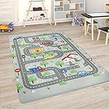 Paco Home Kinderteppich Teppich Kinderzimmer Spielmatte Straßenteppich Spielteppich, Grösse:155x230 cm, Farbe:Grau