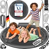 ELONEO Nestschaukel Outdoor & Indoor mit 120 cm Durchmesser | Tellerschaukel bis 300kg belastbar | höhenverstellbare Hängeschaukel inkl. Kissen, Griffen und Zubehör-Set | Premium Schaukel