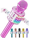 Karaoke Mikrofon Kinder, Drahtloses Bluetooth Mikrofon mit LED, Geschenke Mädchen 3-12 Jahre, Tragbares Karaoke Maschine zum Singen, Mikrofonspielzeug für Kinder Geburtstagsfeier (Rosa)