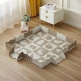 INTOMENG Kindermatte Puzzlematte Baby Play Mat for Floor Interlocking Eva Foam Puzzle Mat Krabbeldecke FüR BabyTiermuster drucken Krabbelmatte rutschfest 142×142×1cm, Tannfarbe Modell 10