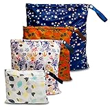 Wet Bag wasserdichte Windeltasche für unterwegs Nassbeutel Kindergarten Wetbag Kindergarten Wäschebeutel Kita Wetbag Stoffwindeln Wäschebeutel Kindergarten Wasserdicht Windeltasche für Baby 4 Set